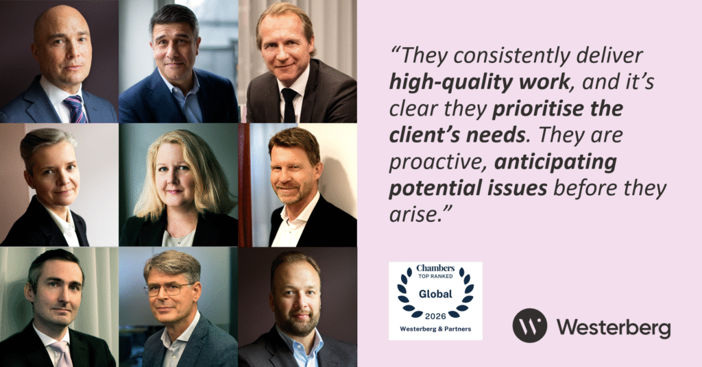 Collage of firm lawyers next to a Chambers quote praising them for consistently high-quality, proactive, client-focused work.